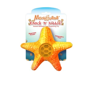 Meowijuana Knock N' Nibble Starfish Refillable Treat Dispensing Cat Toy Promotes Play & Health