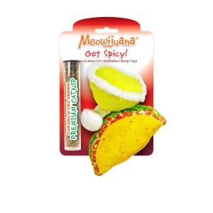 Meowijuana Refillable Cat Toys Get Spicy Taco & Margarita 2 Pack Promotes Play and Cat Health