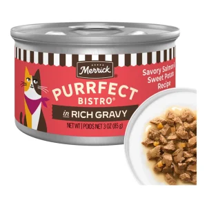 Merrick Purrfect Bistro Savory Salmon and Sweet Potato Recipe In Gravy, 3oz, Case of 24