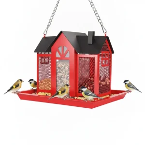 Metal Hanging Bird Feeder House Classic Barn Bird Feeder House Iron Hanging Outdoor Feeder With Visible Window