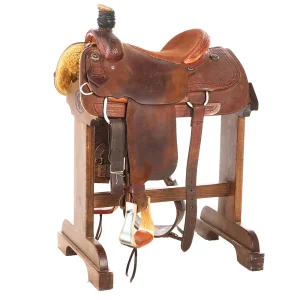 Mike`S Custom Saddlery Used 14in Basket Stamp with Barbed Wire Border Team Roper