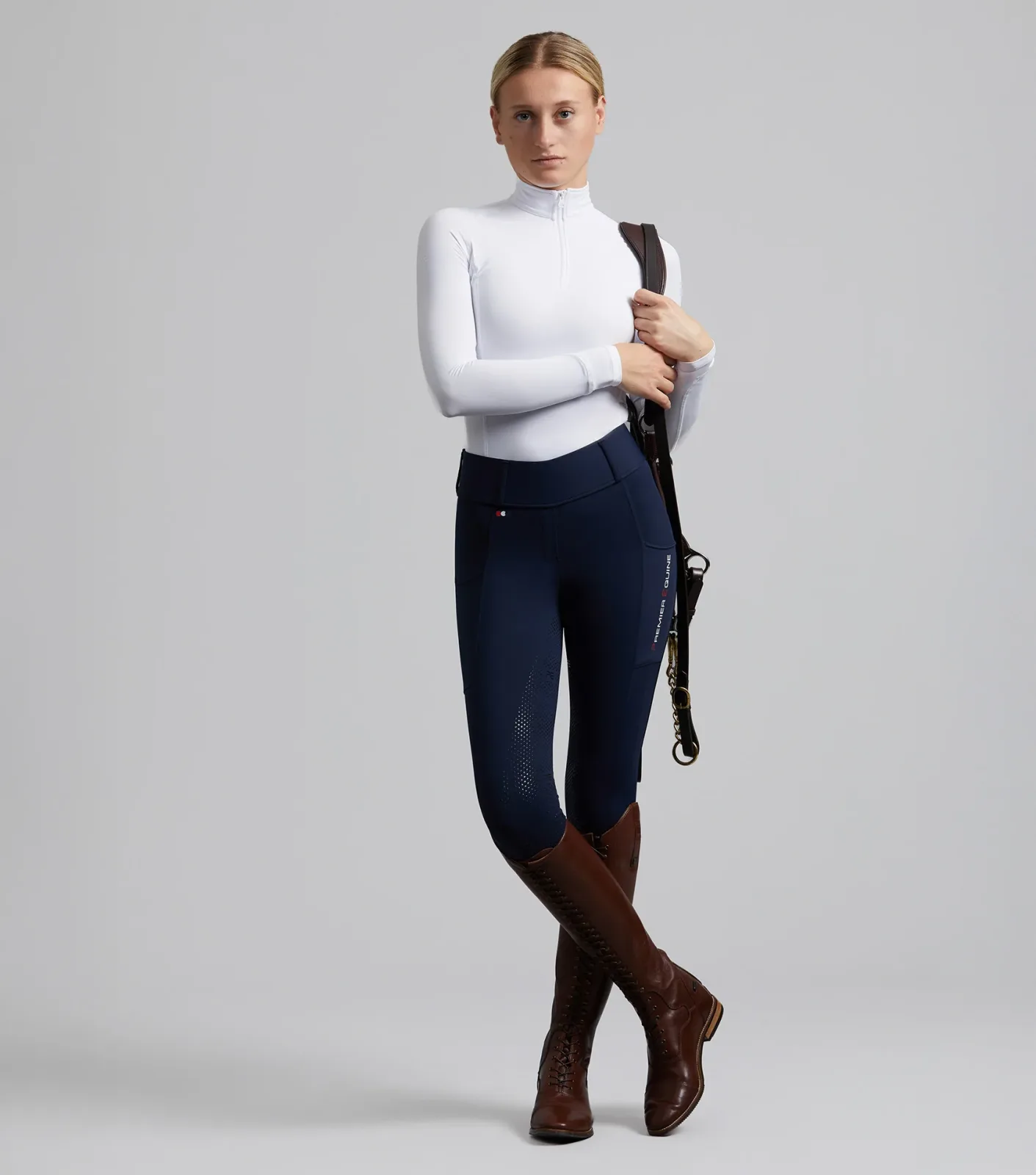 Mirillo Ladies Full Seat Gel Riding Tights Navy - Image 2