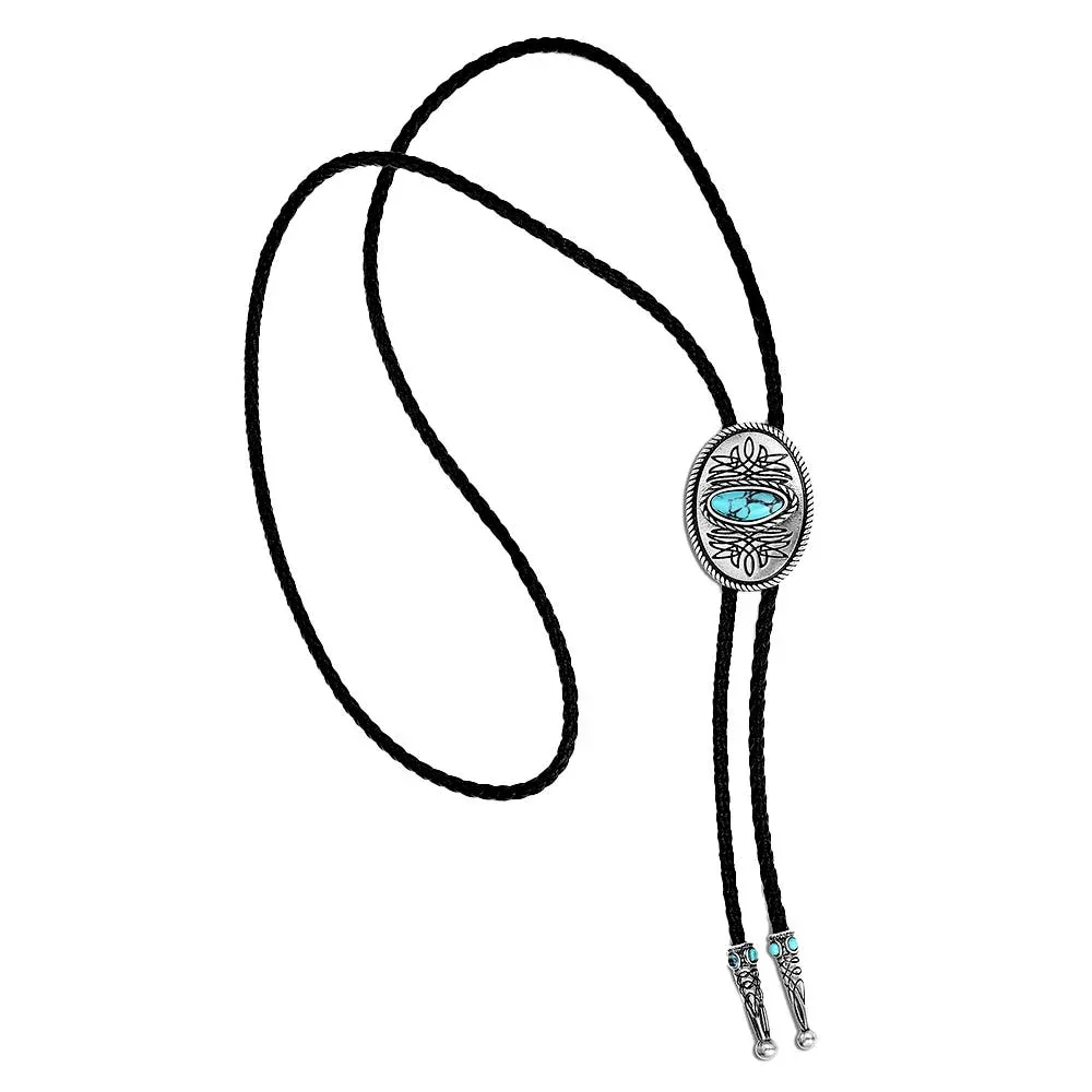 Montana Silversmiths Boot Stitch Turquoise Bolo Tie - Image 2