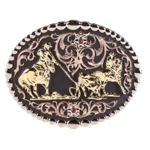 Montana Silversmiths Tri Color Team Roper Attitude Belt Buckle