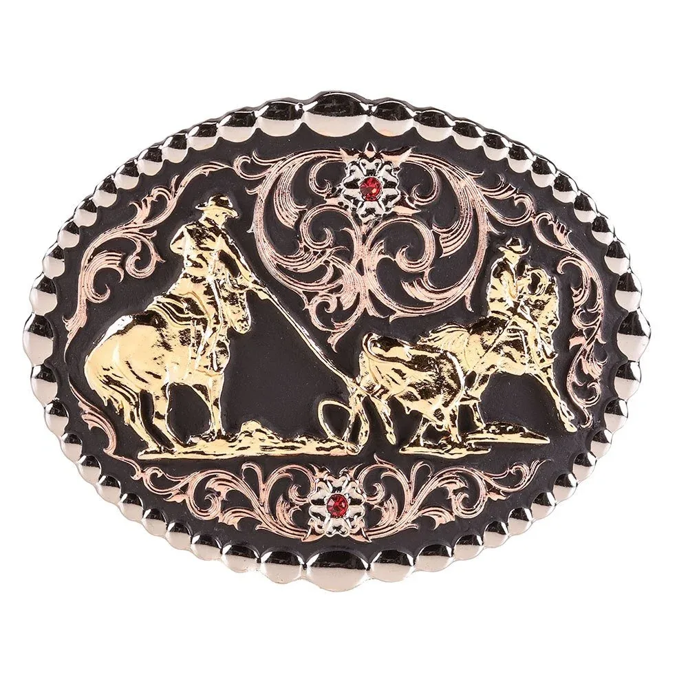 Montana Silversmiths Tri Color Team Roper Attitude Belt Buckle
