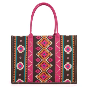 Montana West Wrangler Pink Southern Print Canvas Wide Tote
