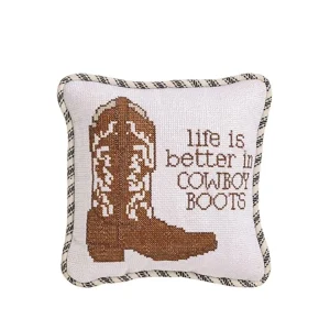 Mud Pie Boots Needlepoint Small Pillow