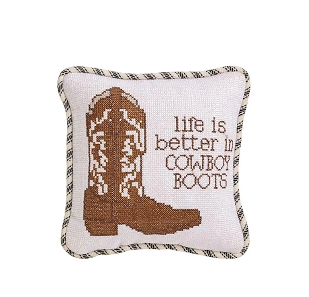 Mud Pie Boots Needlepoint Small Pillow