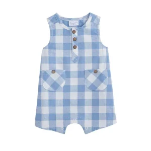 Mud Pie Boy's Blue Check Romper