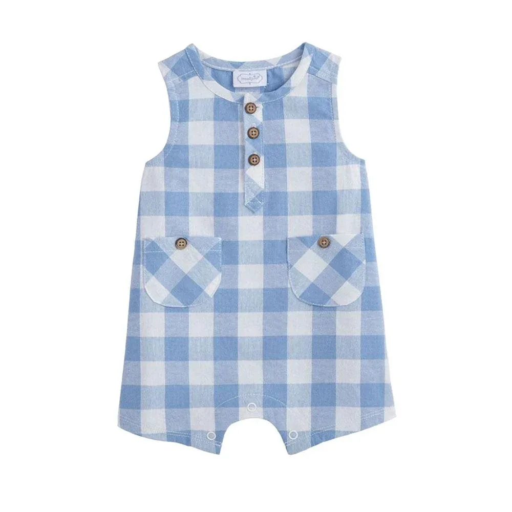 Mud Pie Boy's Blue Check Romper
