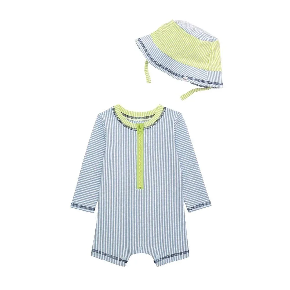 Mud Pie Boy's Blue Seersucker Rash Guard One Piece