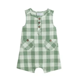 Mud Pie Boy's Green Check Romper