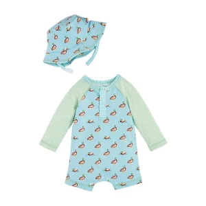 Mud Pie Boys Rash Guard Duck One Piece with hat