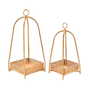 Mud Pie Cane Tray Lantern Set