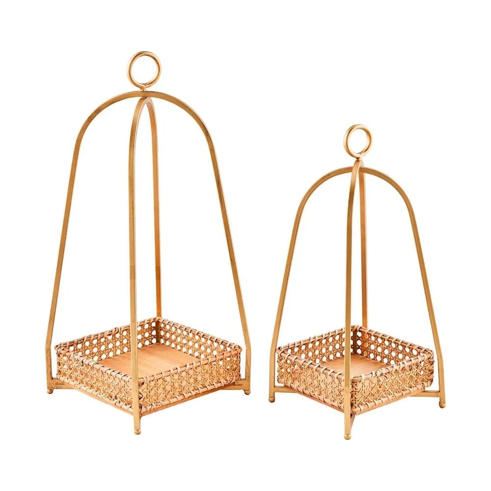Mud Pie Cane Tray Lantern Set