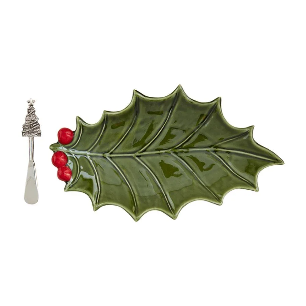 Mud Pie Ceramic Holly Platter