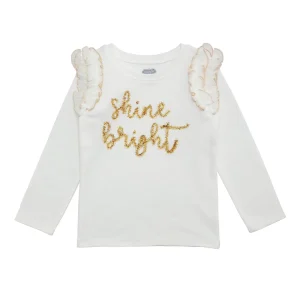 Mud Pie Girl's Christmas White Holiday Tinsel Long Sleeve Shirt
