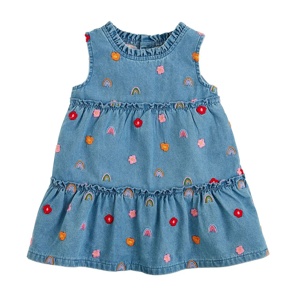 Mud Pie Girls Denim Rainbow Dress