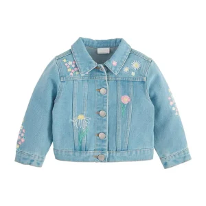 Mud Pie Girls Floral Embroidery Denim Jacket