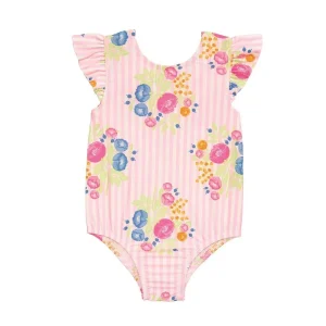 Mud Pie Girl's Floral Stripe One-Piece Swimsuit