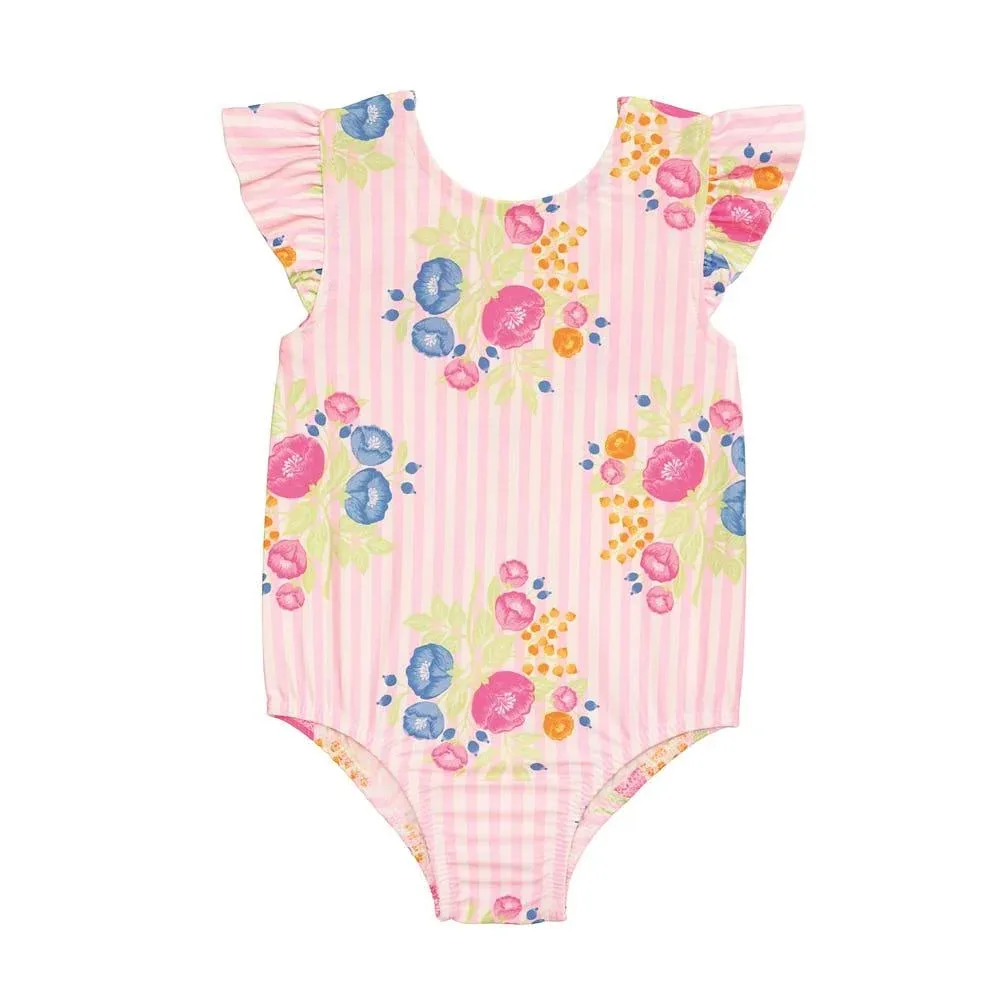 Mud Pie Girl's Floral Stripe One-Piece Swimsuit