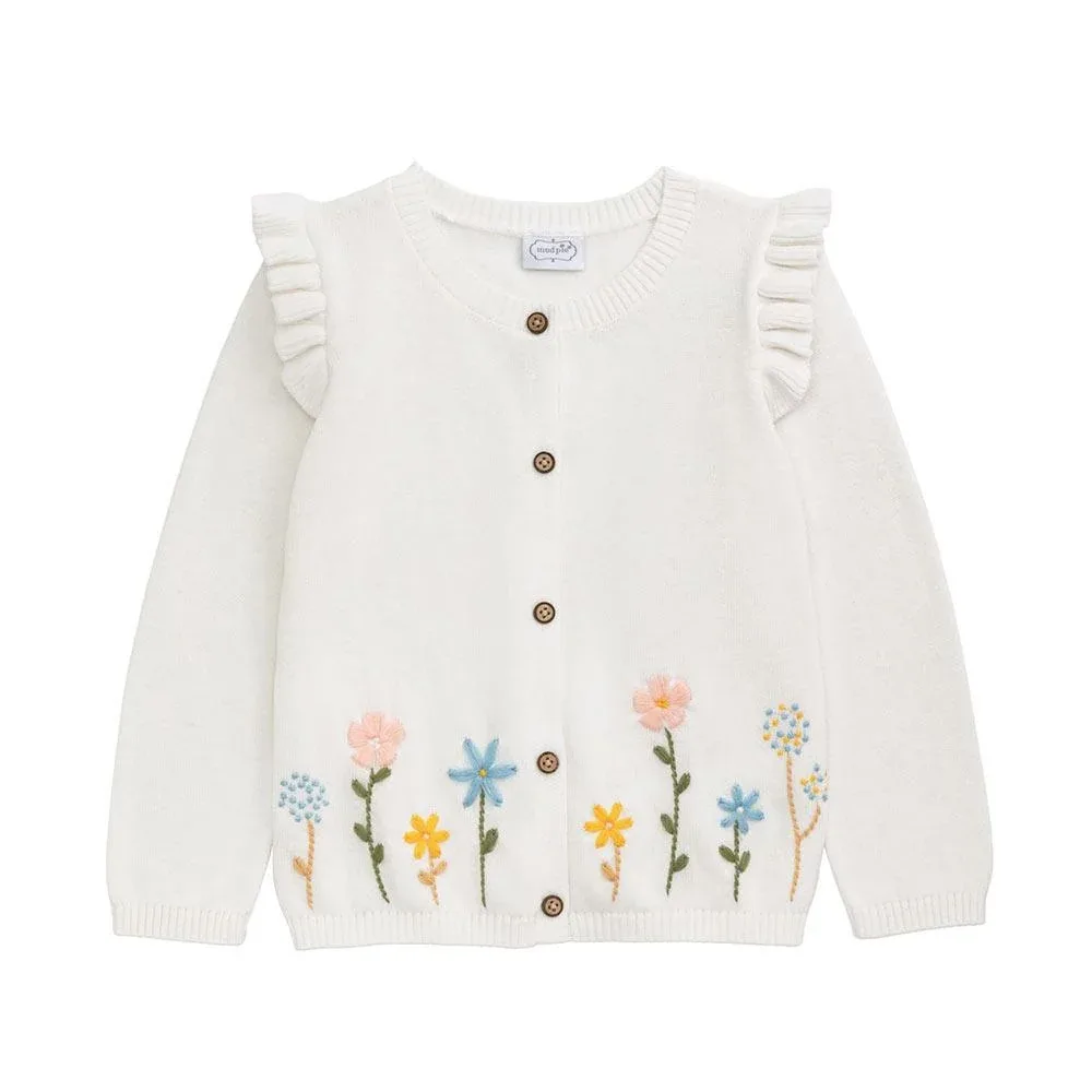 Mud Pie Girl's Ivory Floral Cardigan