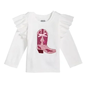 Mud Pie Girl's Ivory Sequin Boot Tee Shirt