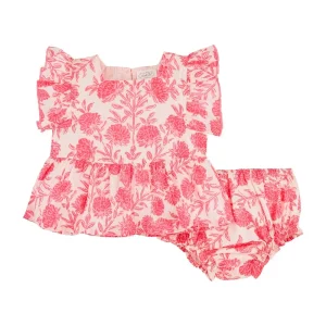 Mud Pie Girls Pink Floral Pinafore Set