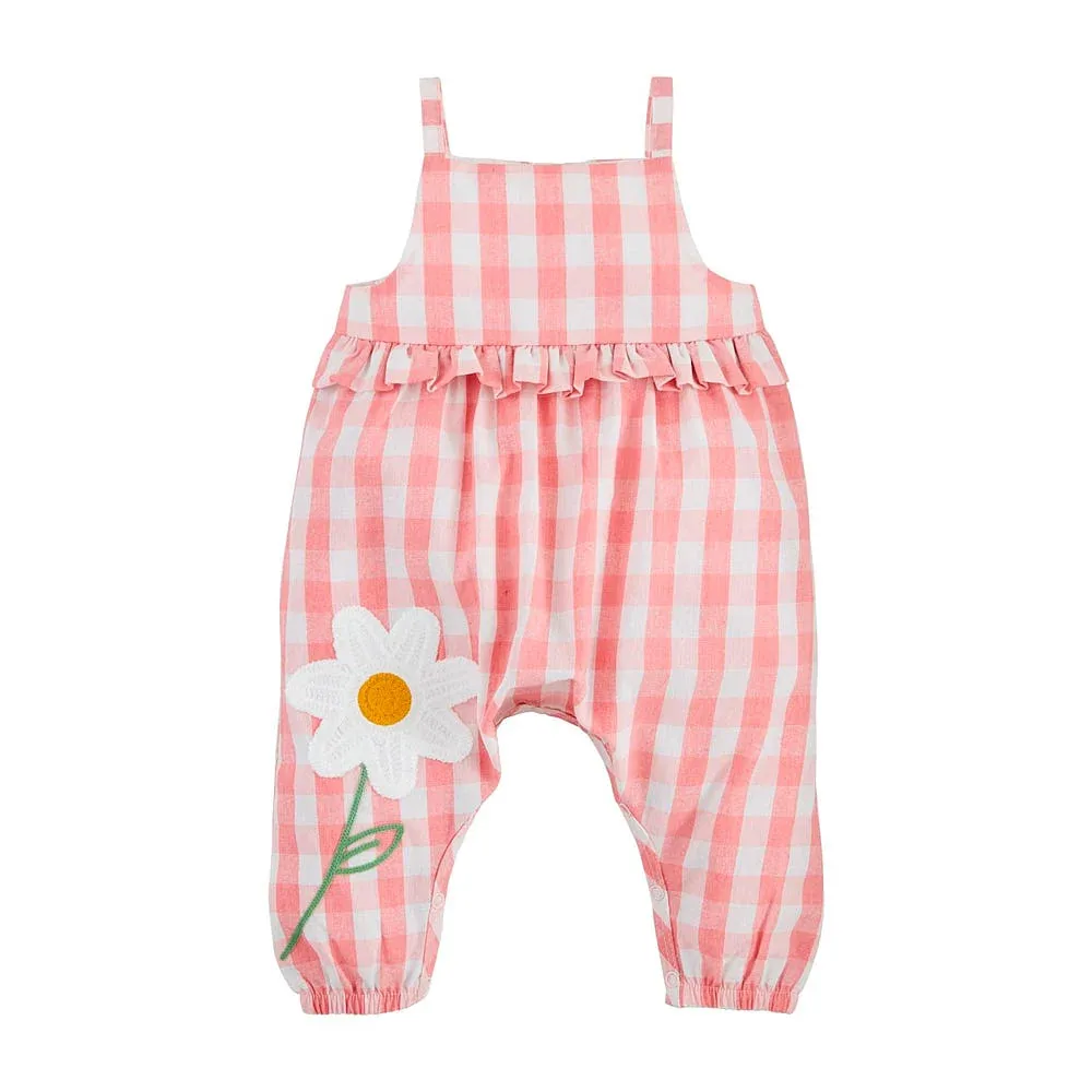 Mud Pie Girls Pink Gingham Flower Longall