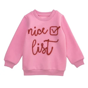 Mud Pie Girls Pink Nice List Sweatshirt