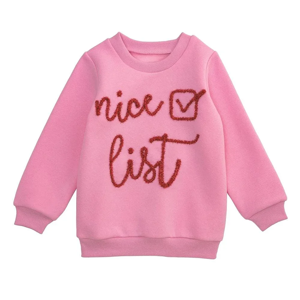 Mud Pie Girls Pink Nice List Sweatshirt