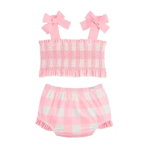 Mud Pie Girls Pink Smocked Check Swimsuit
