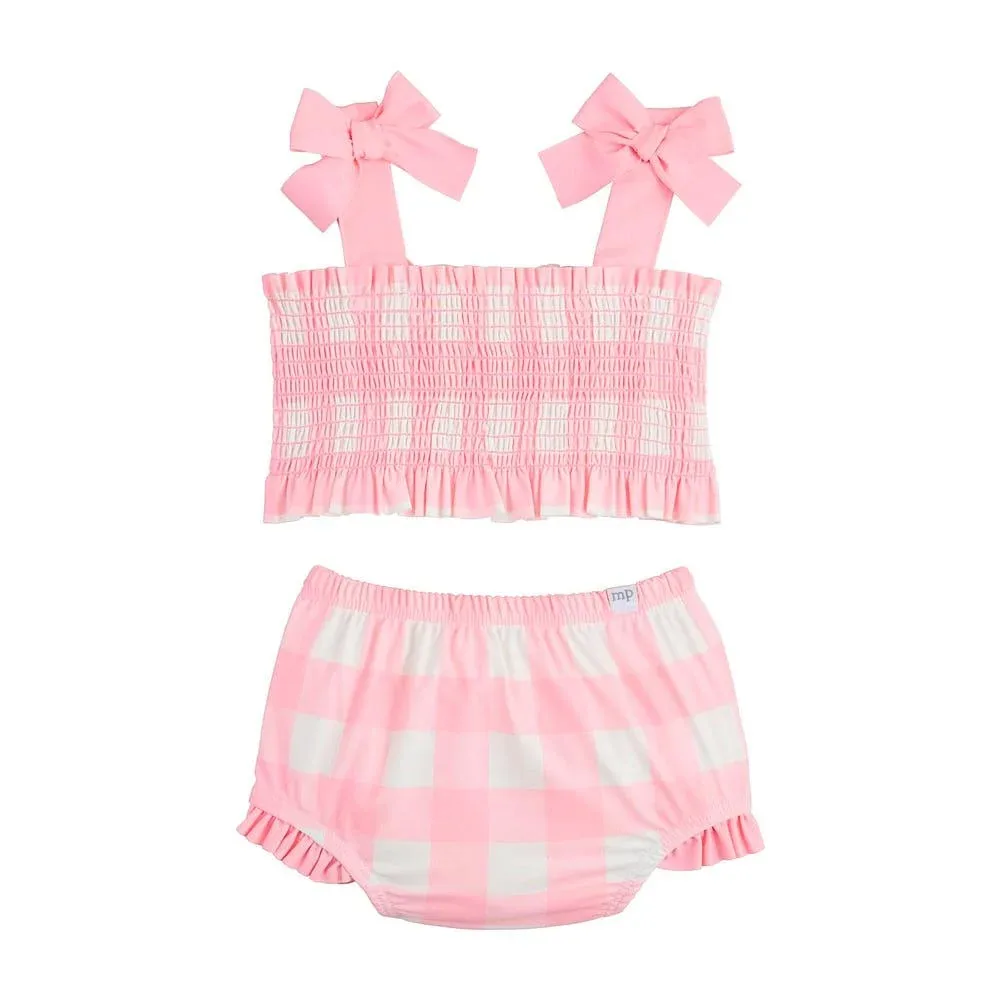 Mud Pie Girls Pink Smocked Check Swimsuit