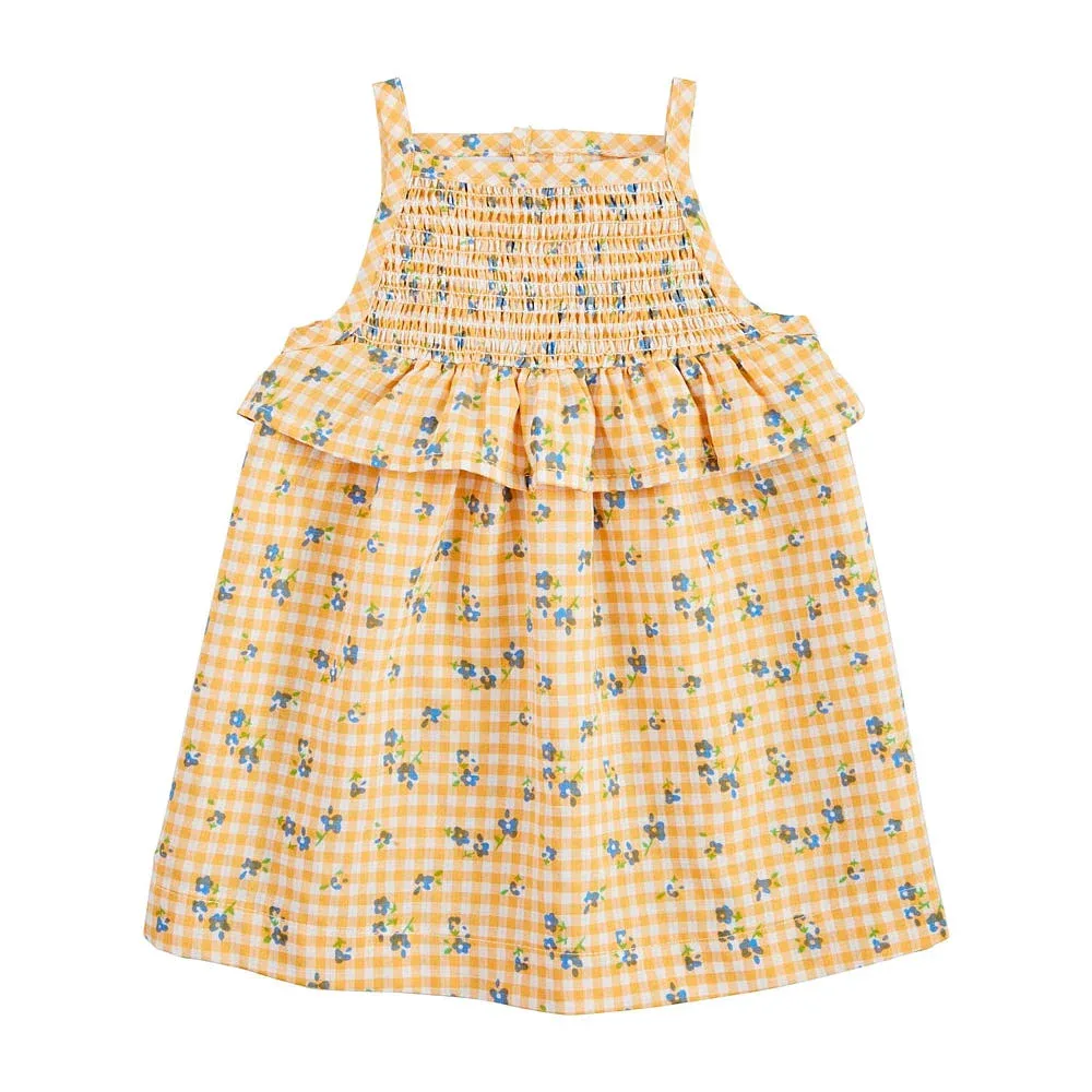 Mud Pie Girls Yellow Gingham Smocked Dress