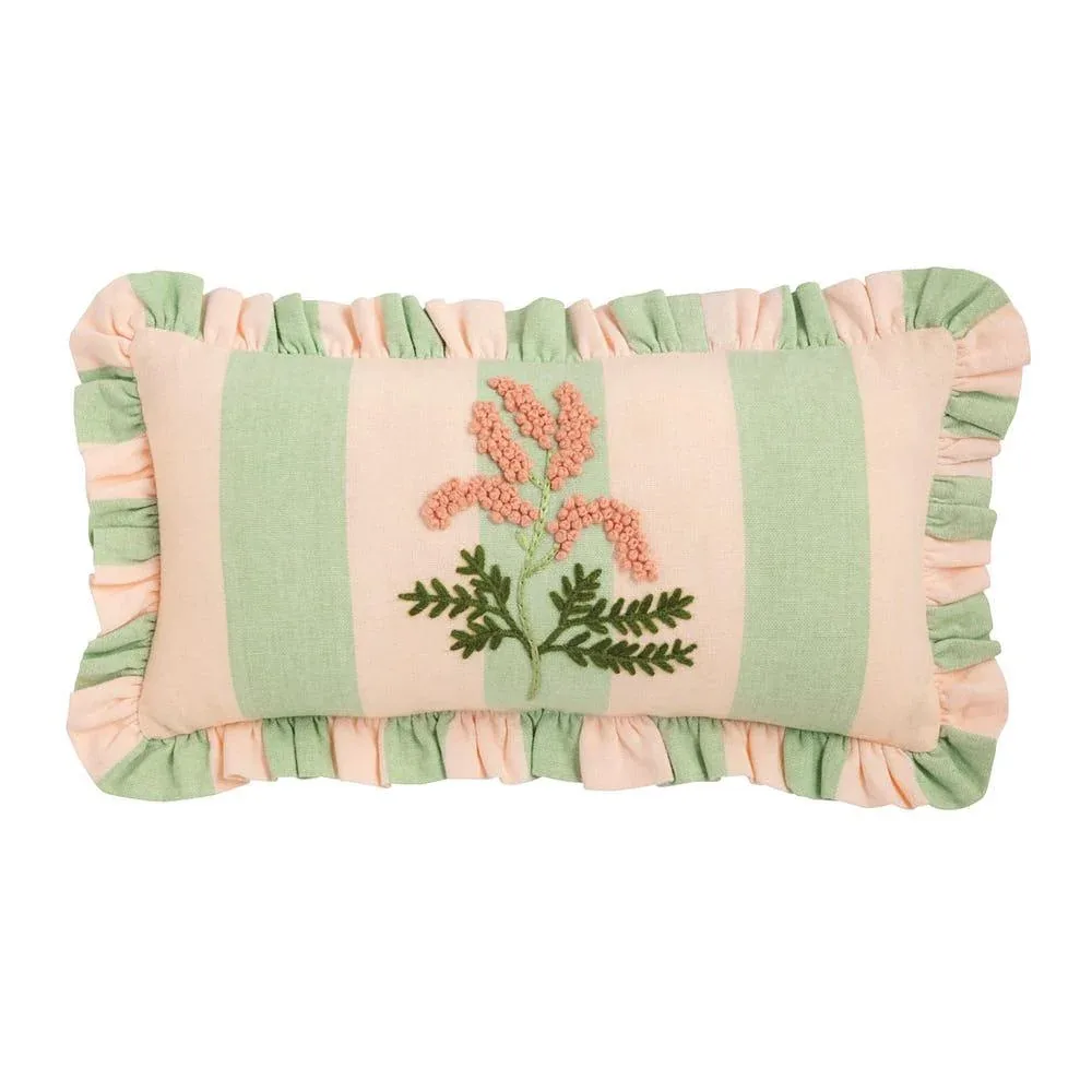 Mud Pie Green Ruffle Floral Pillow