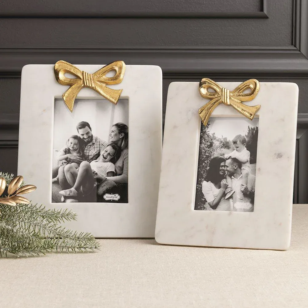 Mud Pie Large Gold Bow Marble Frame - Image 2