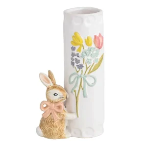 Mud Pie Pink Bow Bunny Bud Vase