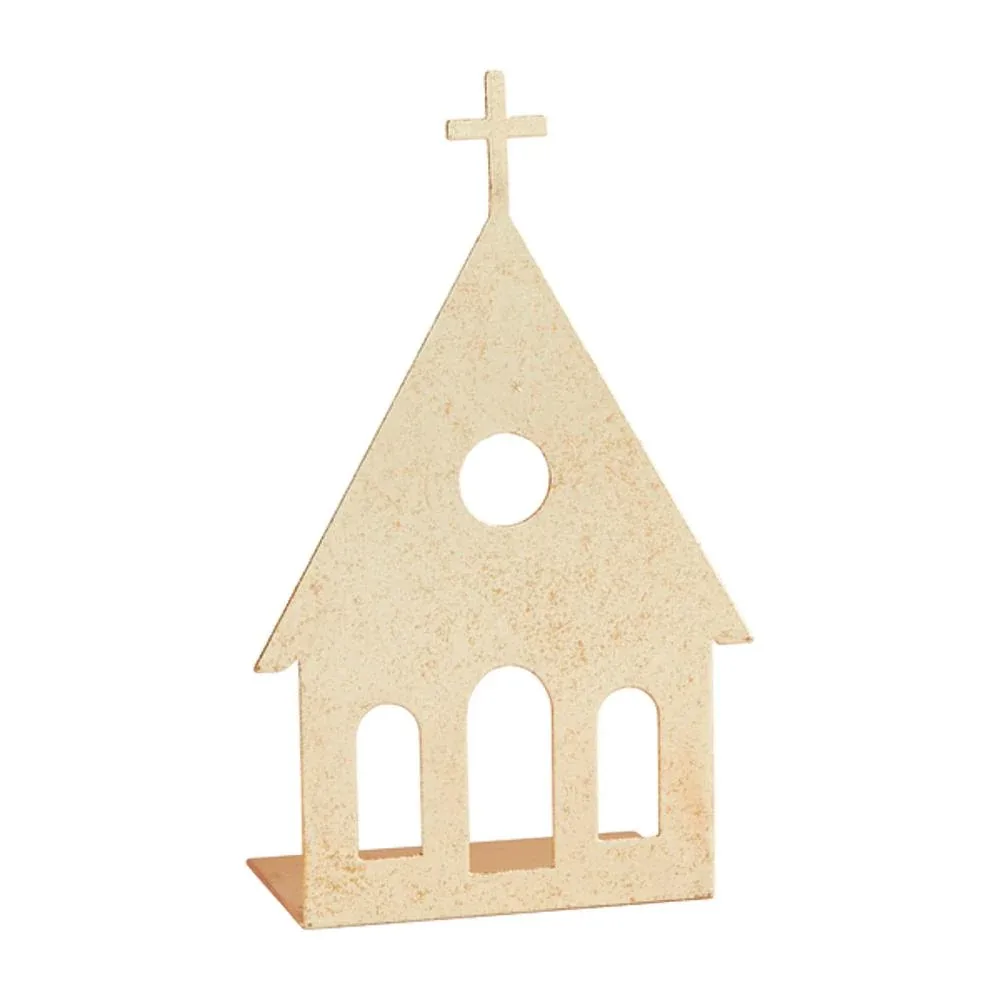 Mud Pie Small Gold Tin Church Sitter