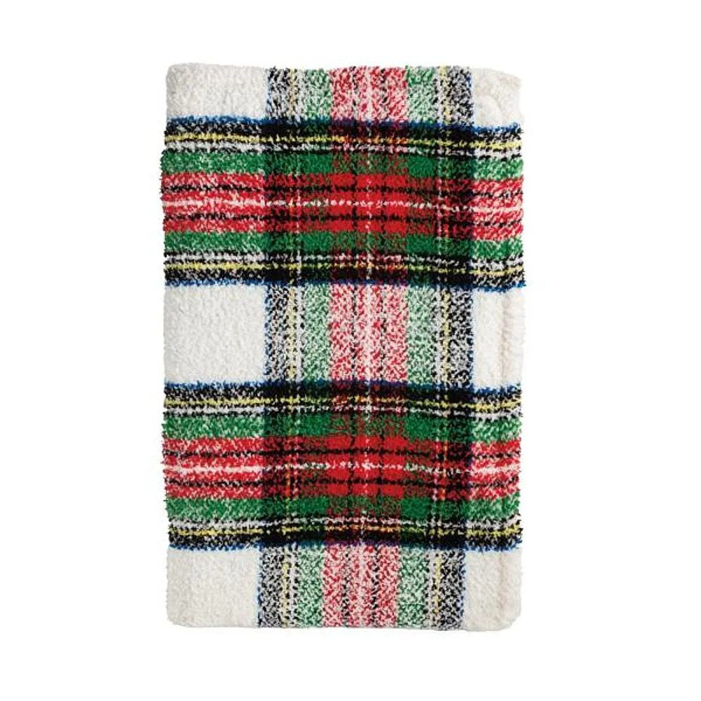 Mud Pie White Tartan Blanket