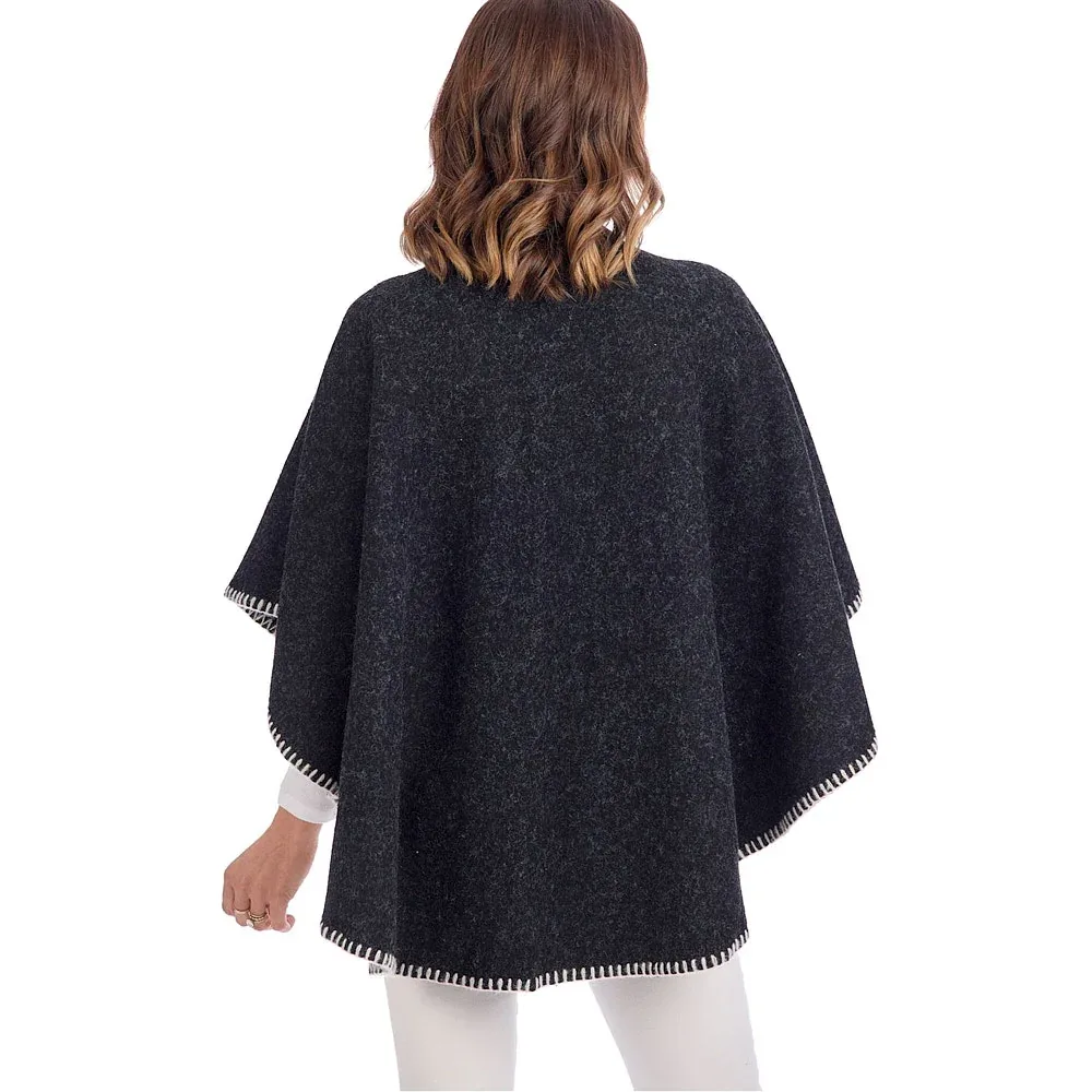 Mud Pie Women's Hayword Black Blanket Stitch Poncho - Image 2