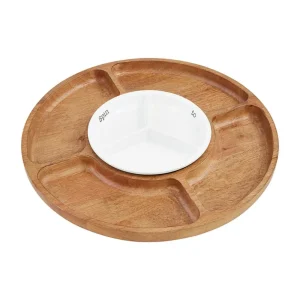 Mud Pie Wood and Ceramic Lazy Susan