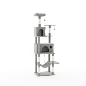Multi-Level Cat Tower, 80" Tall Cat Tree, with 2 Condos, 2 Hammocks, 6 Sisal Scratching Posts, Dark Gray