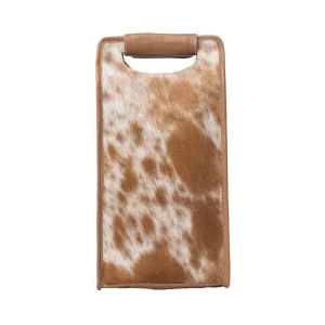 Myra Cypress Field Hair On Leather Wine Bottle Holder in Tan Beige