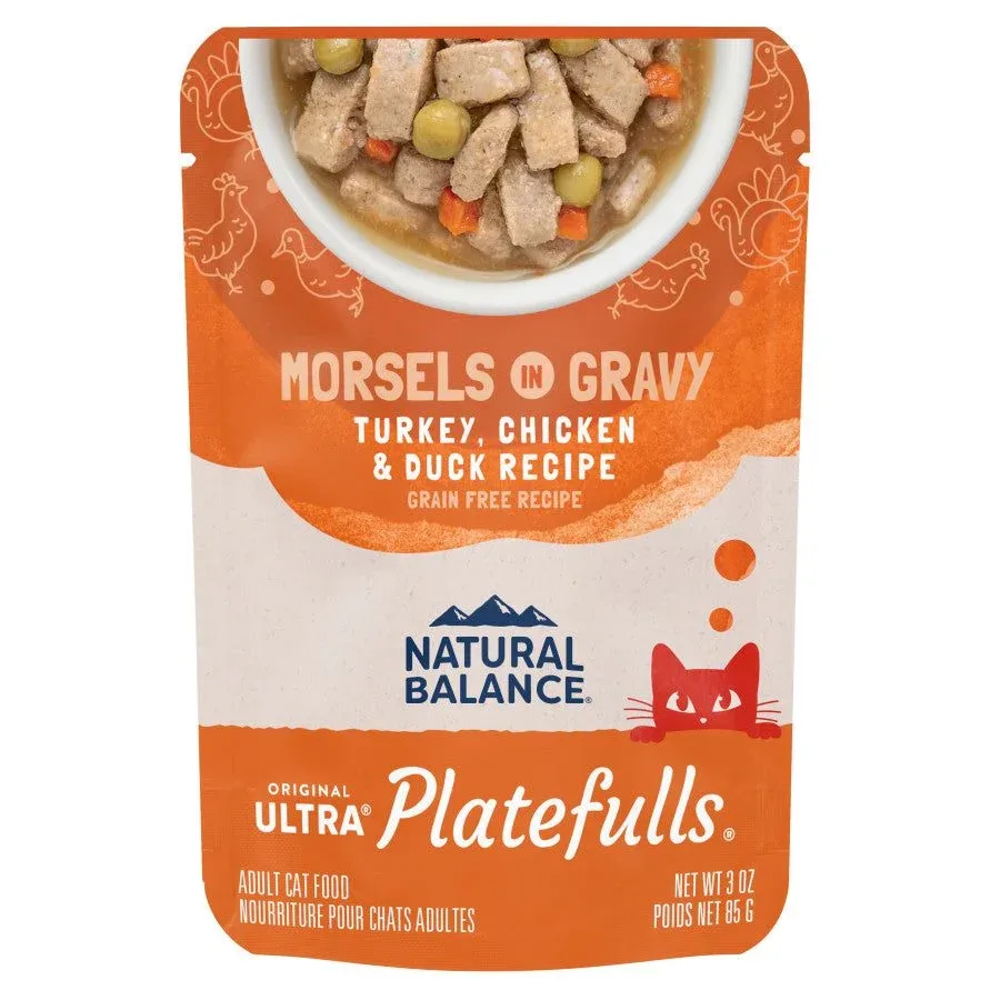 Natural Balance Cat Wet Food Platefulls Turkey Chicken & Duck Formula in Gravy 3 oz, 24 pk
