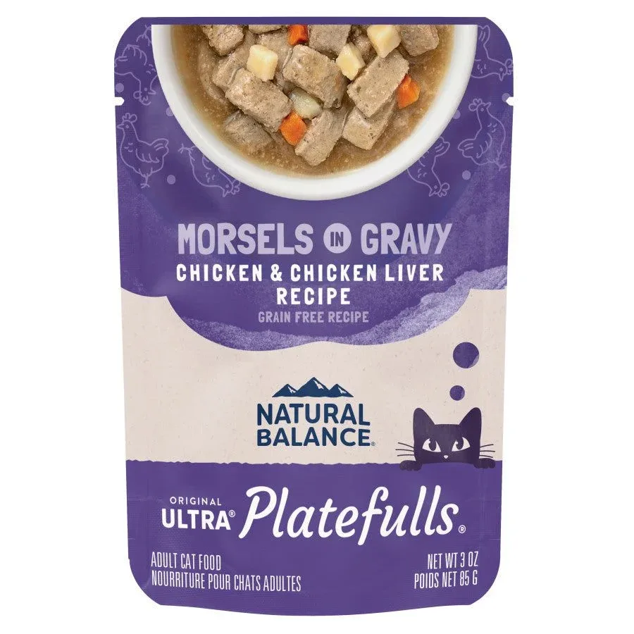 Natural Balance Platefulls Indoor Cat Wet Food, Chicken & Chicken Liver in Gravy, 3 oz, 24 Pack