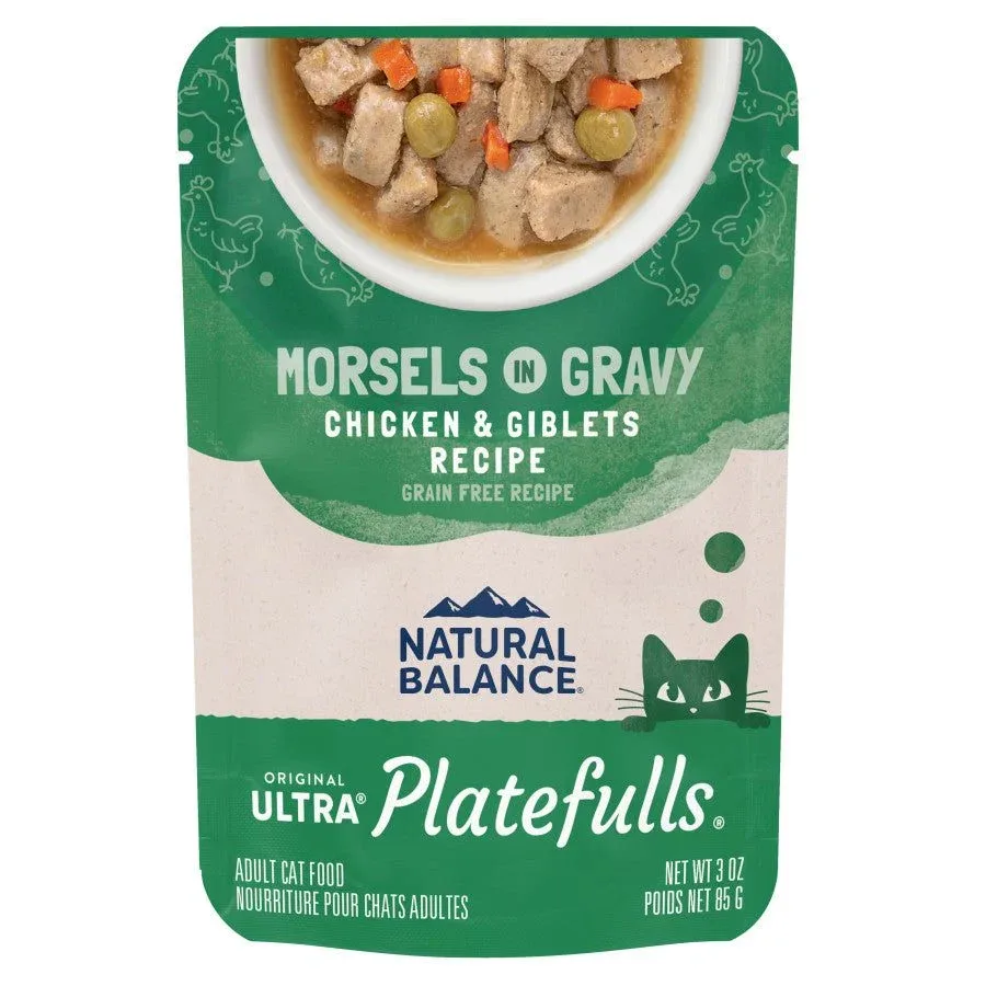 Natural Balance Wet Cat Food Platefulls Chicken & Giblets in Gravy, 3 oz Cups, 24-Pack