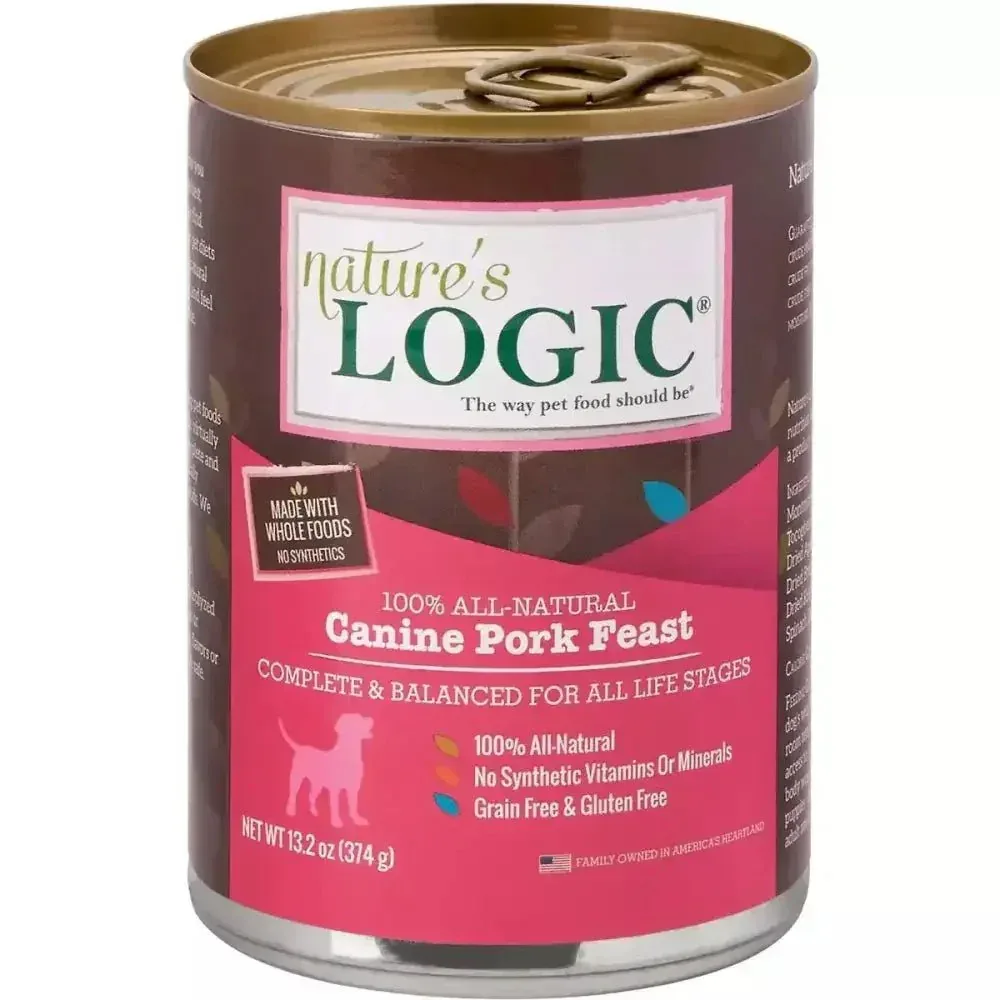 Nature's Logic Canine Pork Feast Grain-Free Canned Dog Food 13.2 oz Case of 12