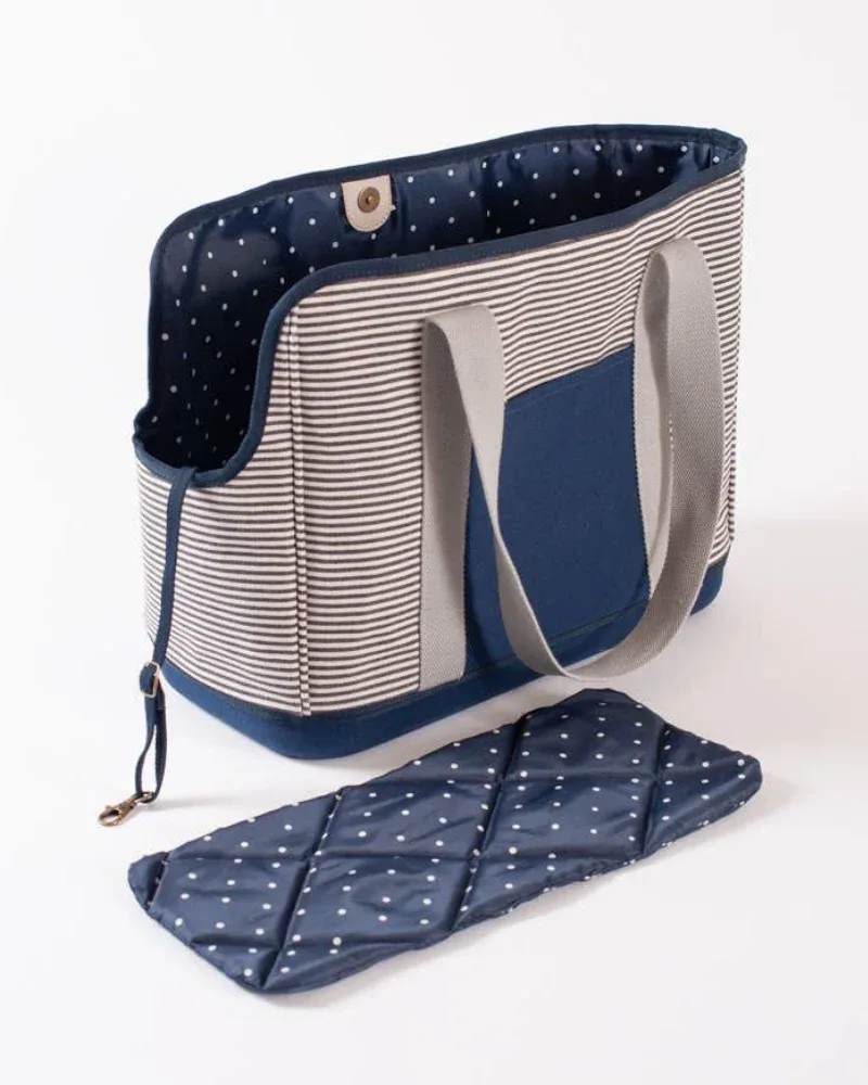 Navy Striped Canvas Dog Carrier (FINAL SALE)
