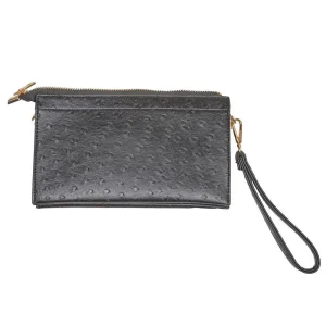 NRS Black Ostrich Clutch
