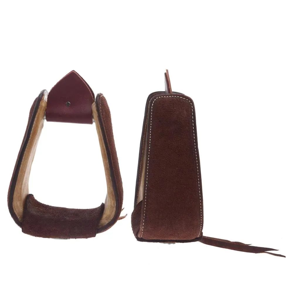 Nrs Competitors Chocolate Roughout Leather and Rawhide Roper Stirrups